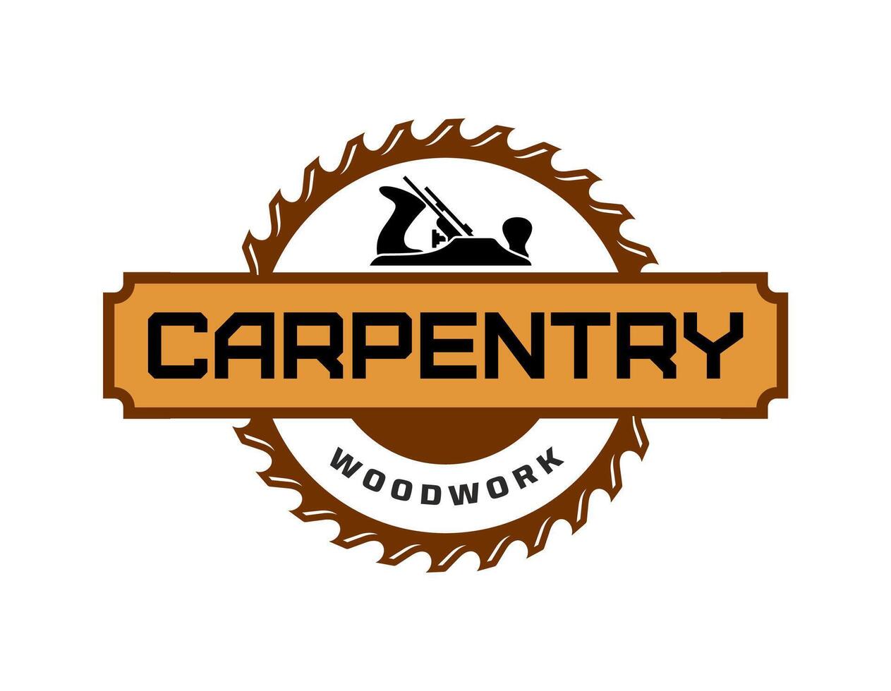Carpentry woodwork emblem, saw blade and jointer vector