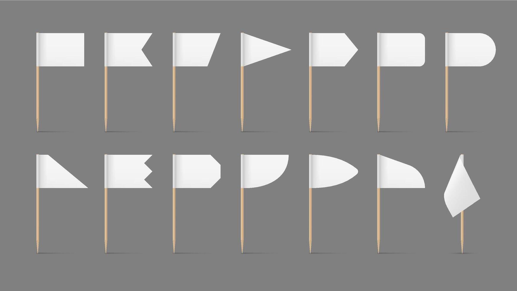 Toothpick flags mockup, white banners set vector