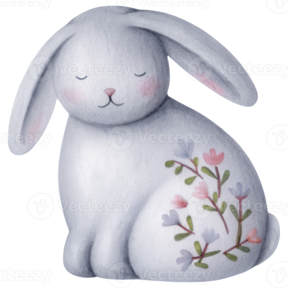 easter element, Cute hand painted porcelain rabbit png