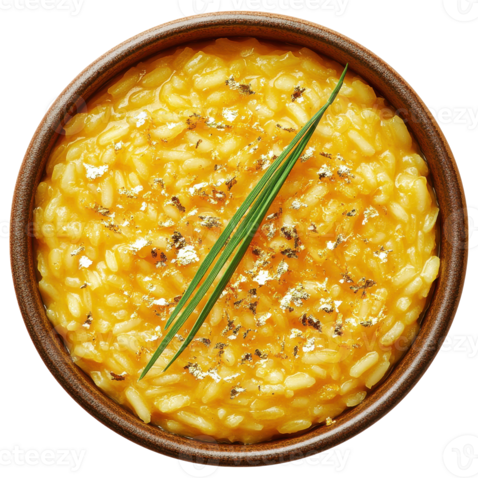 Creamy risotto with saffron and parmesan, garnished with herbs png