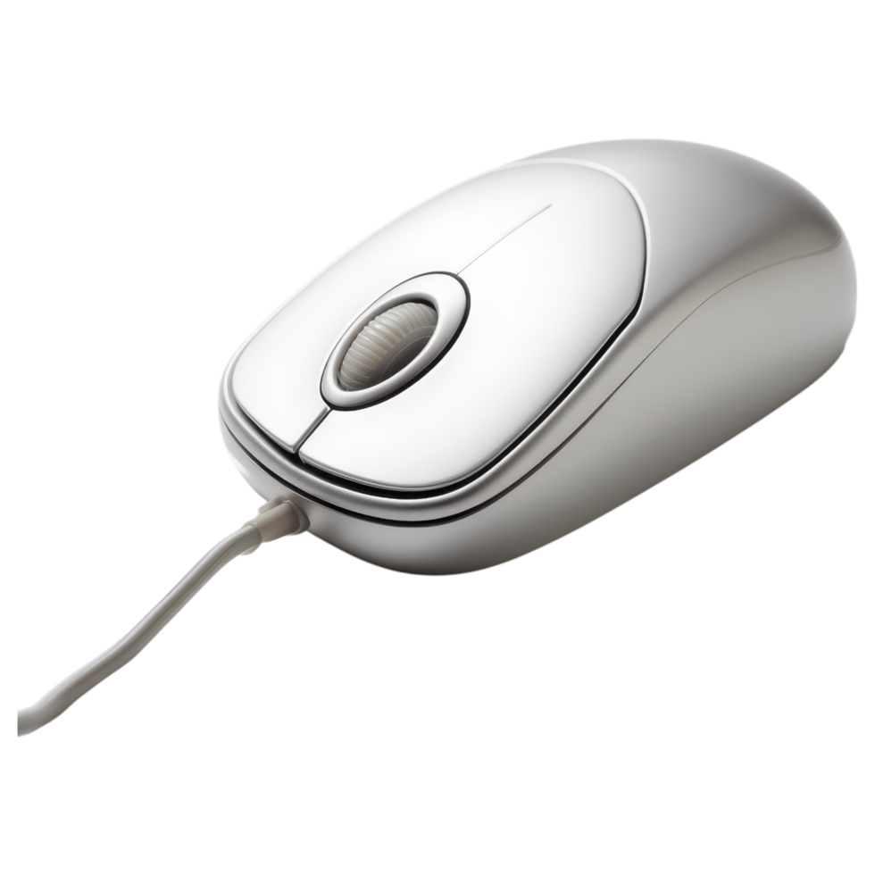 Sleek computer mouse with shiny surface and cable isolated on transparency background png
