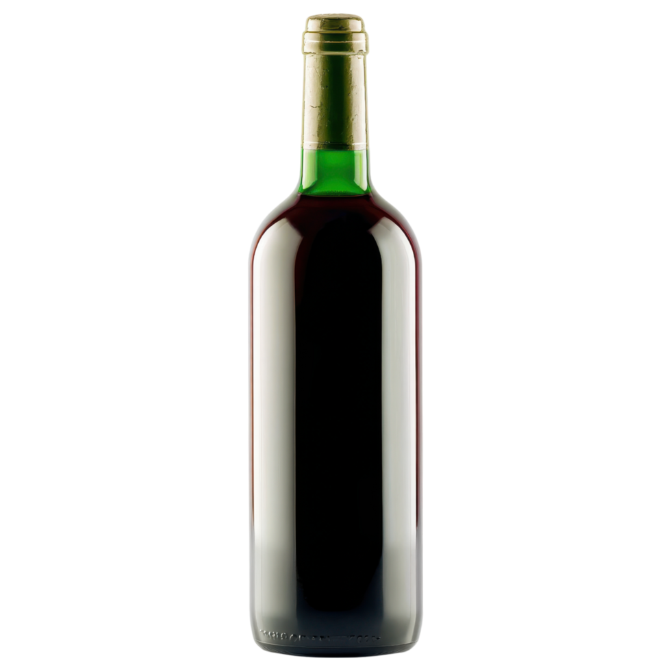 Red wine bottle with green glass and gold cap isolated on transparency background png
