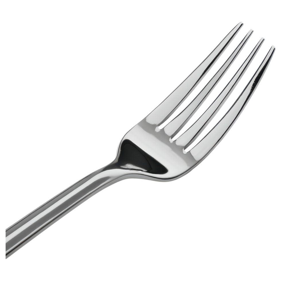 shiny stainless steel fork with four tines isolated on transparency background png