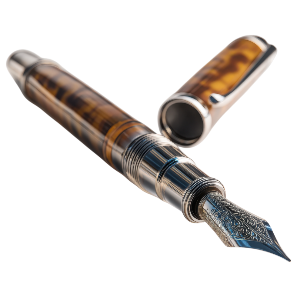 Elegant fountain pen with intricate design and cap isolated on transparency background png