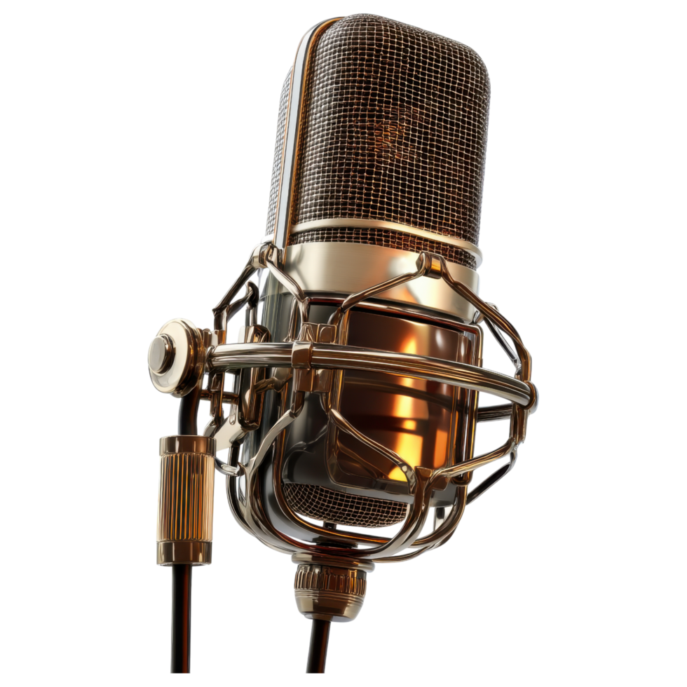 High quality microphone with vintage design and gold accents isolated on transparency background png
