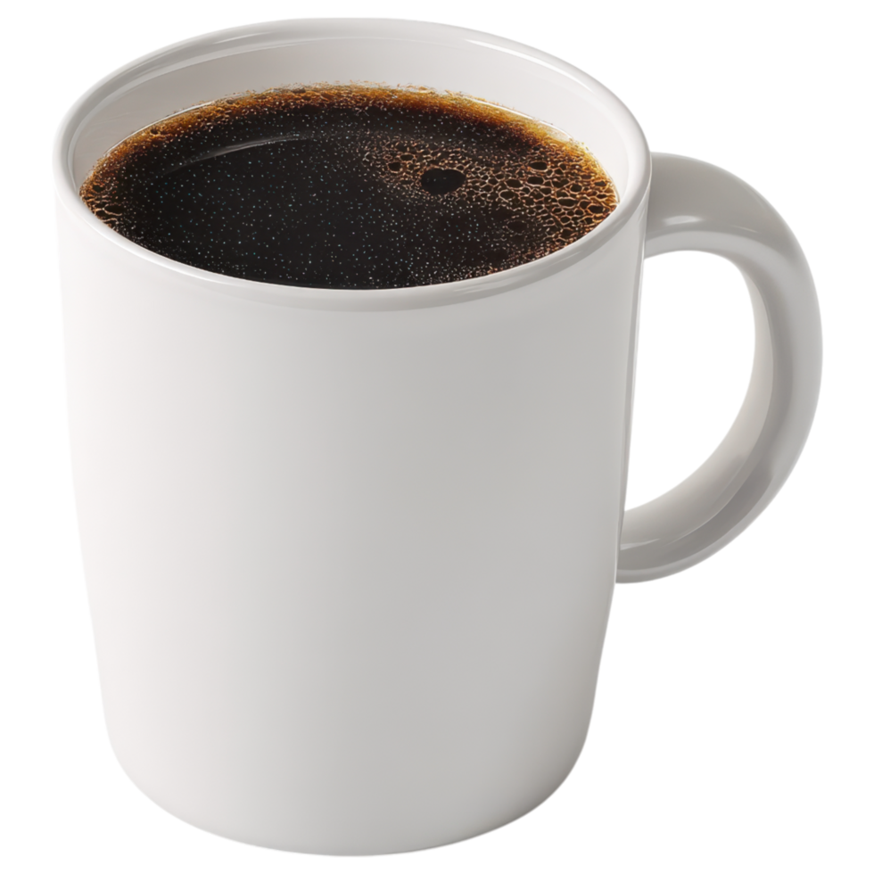white coffee mug filled with black coffee isolated on transparency background png