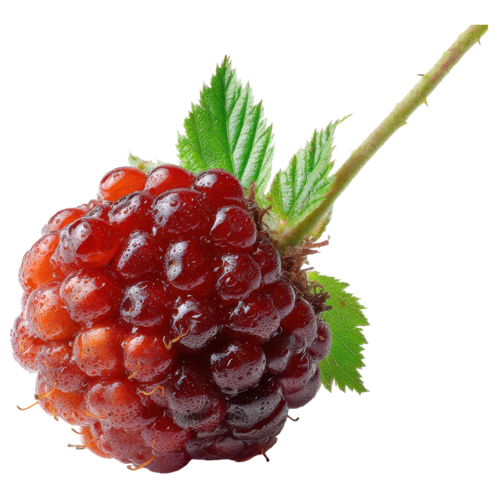 Fresh red berry with green leaves, vibrant and juicy isolated on transparency background png