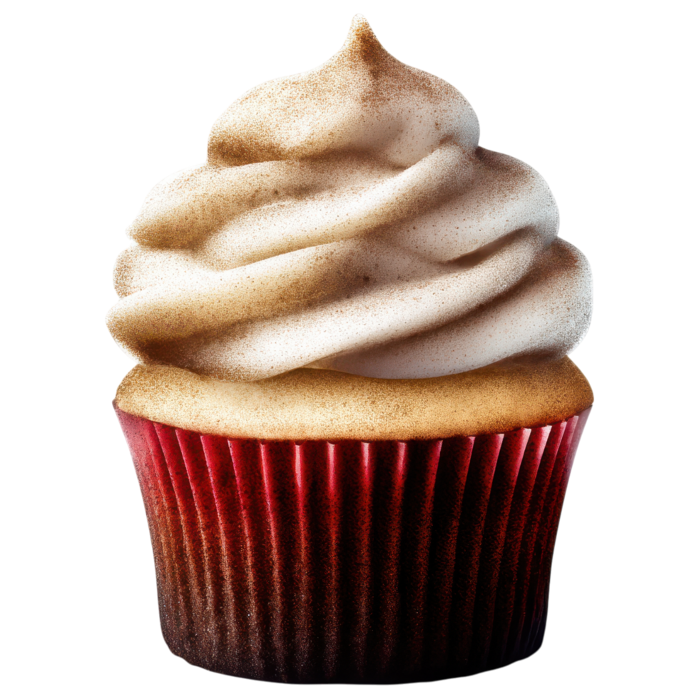 Delicious cupcake with creamy frosting and red wrapper isolated on transparency background png