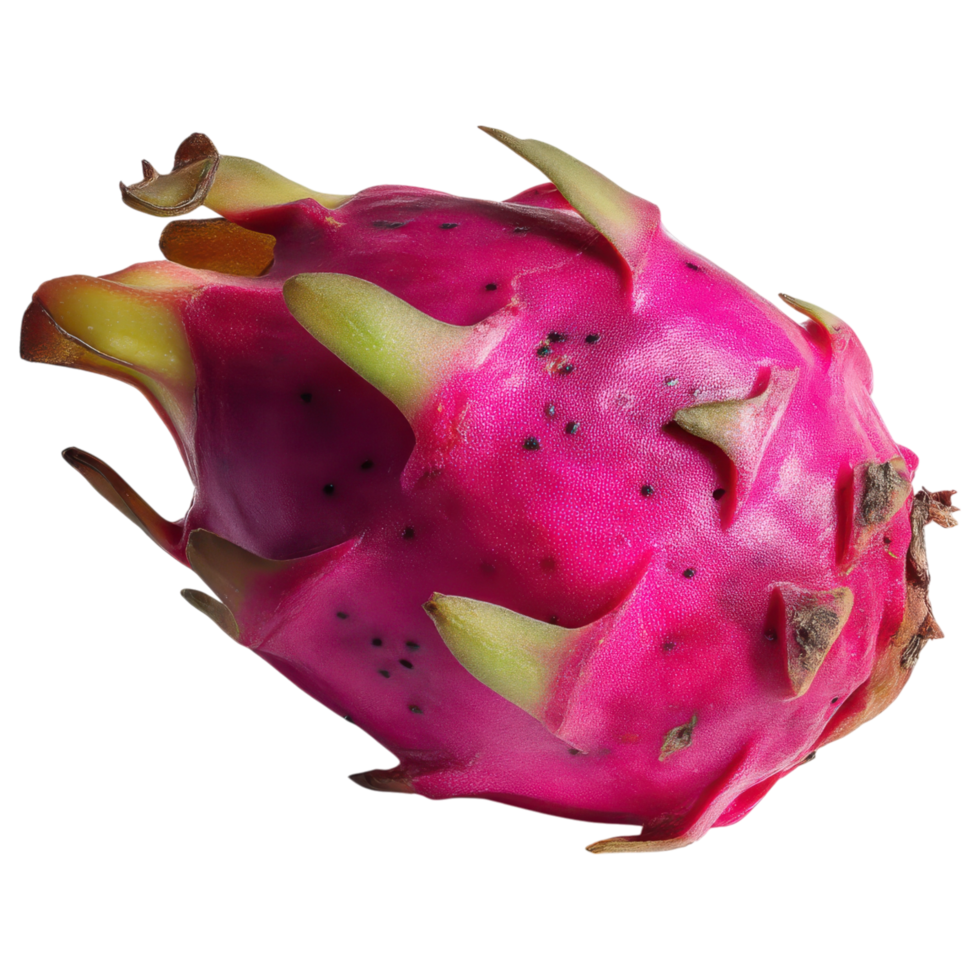 Fresh dragon fruit with vibrant pink skin and green spikes isolated on transparency background png