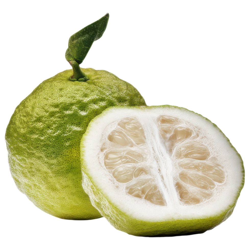 Fresh green citrus fruit with cut revealing juicy pulp isolated on transparency background png