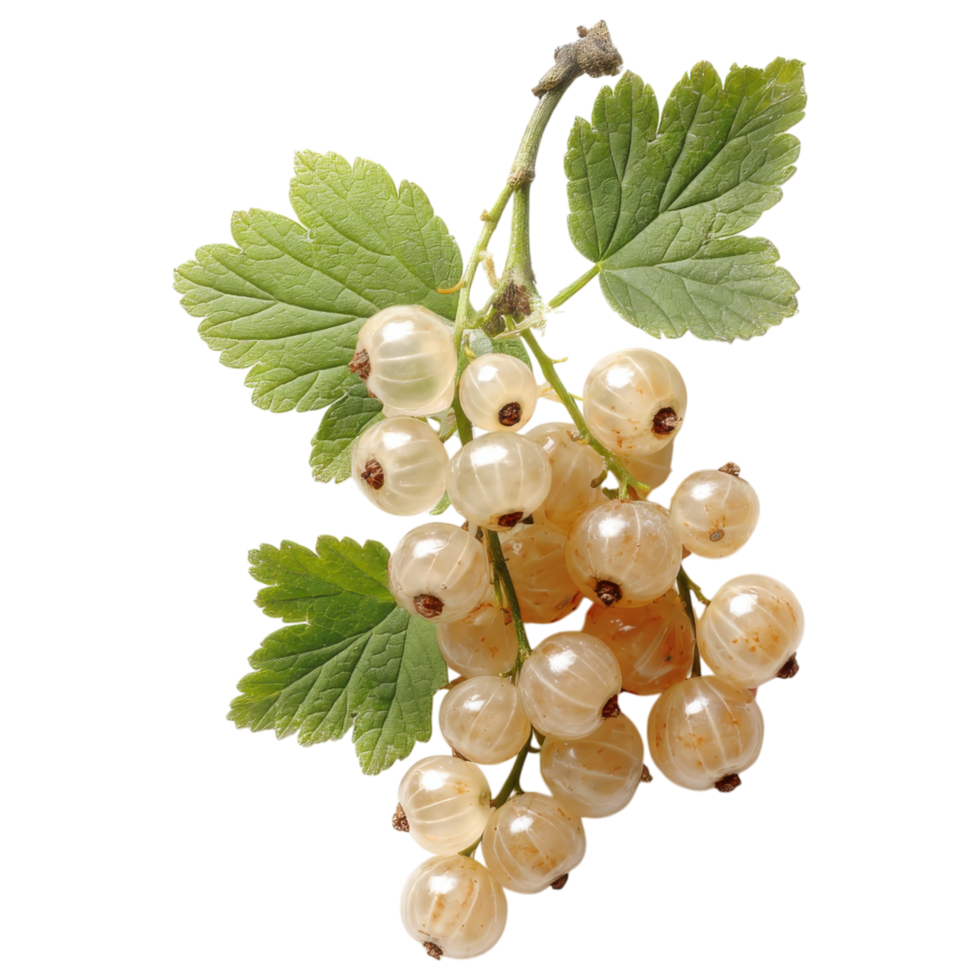 Fresh white currants with green leaves, vibrant and juicy isolated on transparency background png