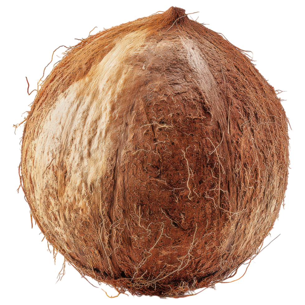 Coconut shell with rough texture and natural fibers isolated on transparency background png