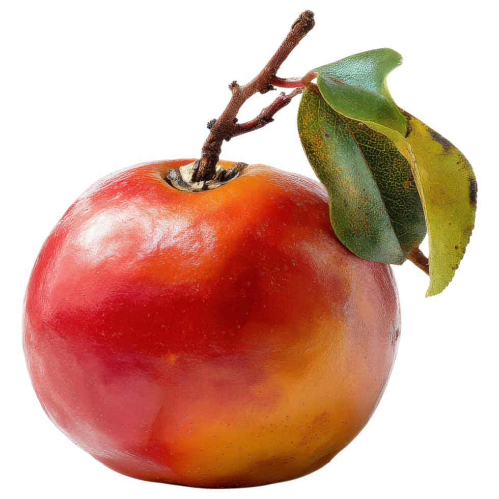 Red apple with green leaf and twig, fresh and vibrant isolated on transparency background png