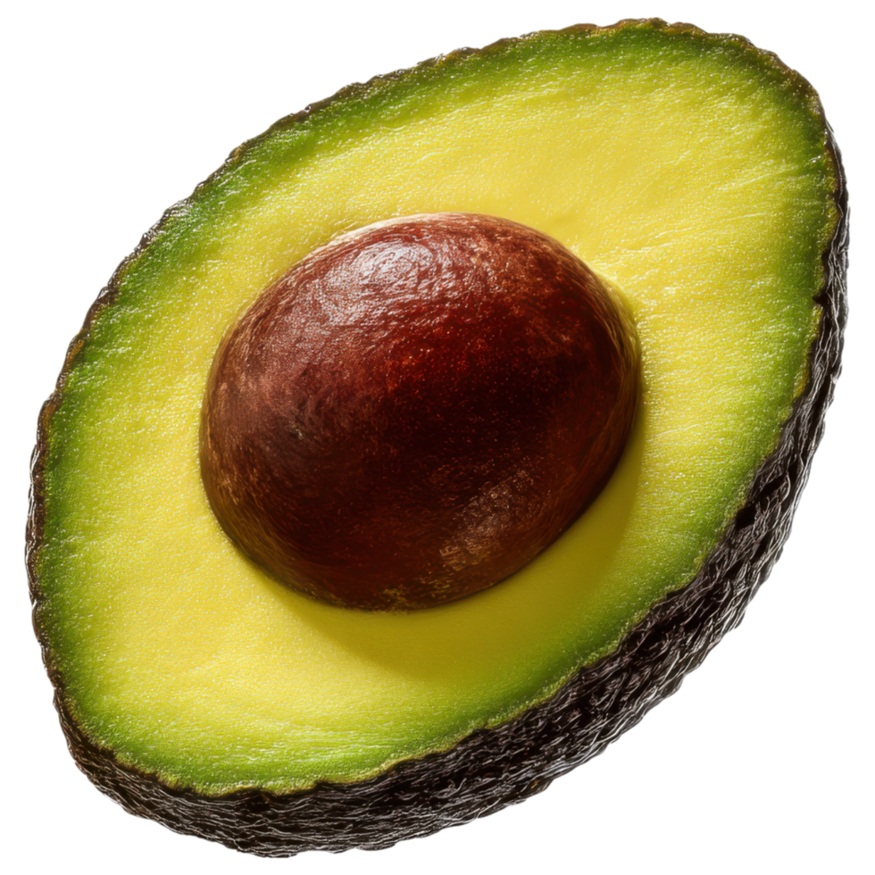 Creamy avocado half with rich brown seed inside isolated on transparency background png
