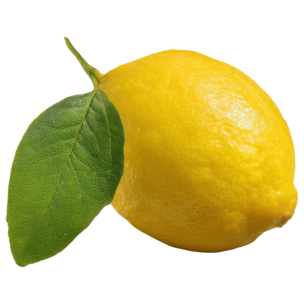 Fresh lemon with green leaf, vibrant and juicy isolated on transparency background png