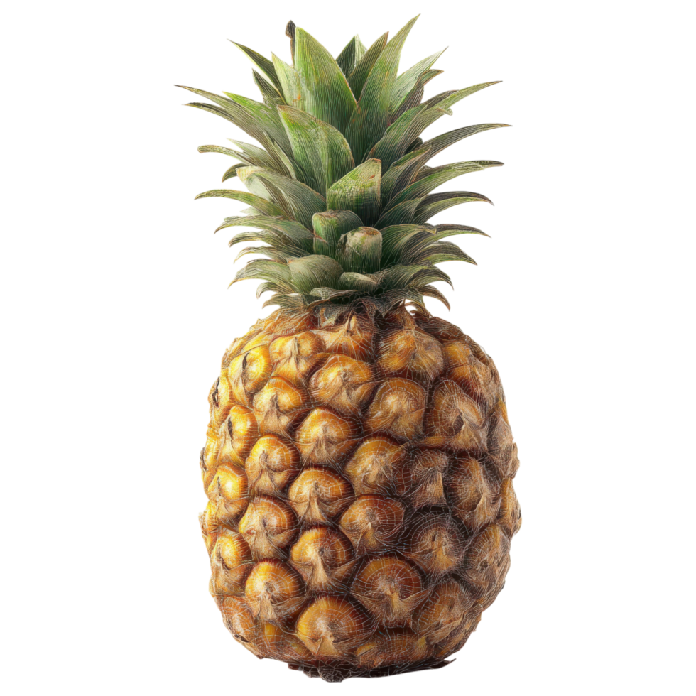 Fresh pineapple with vibrant green leaves and textured skin isolated on transparency background png