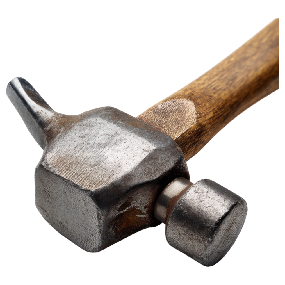 Hammer tool with wooden handle, metallic head, and rustic isolated on transparency background png