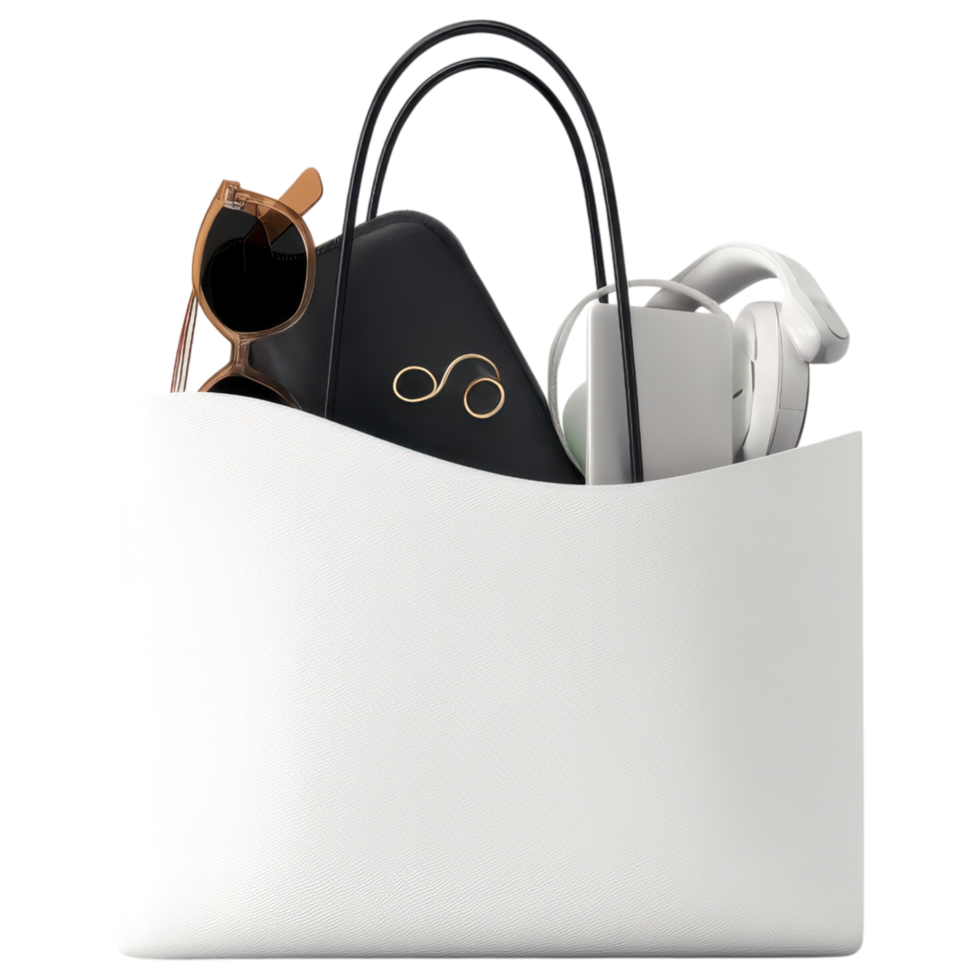 Minimalist shopping bag with curved edges, stylish and functional for daily use. isolated on transparency background png