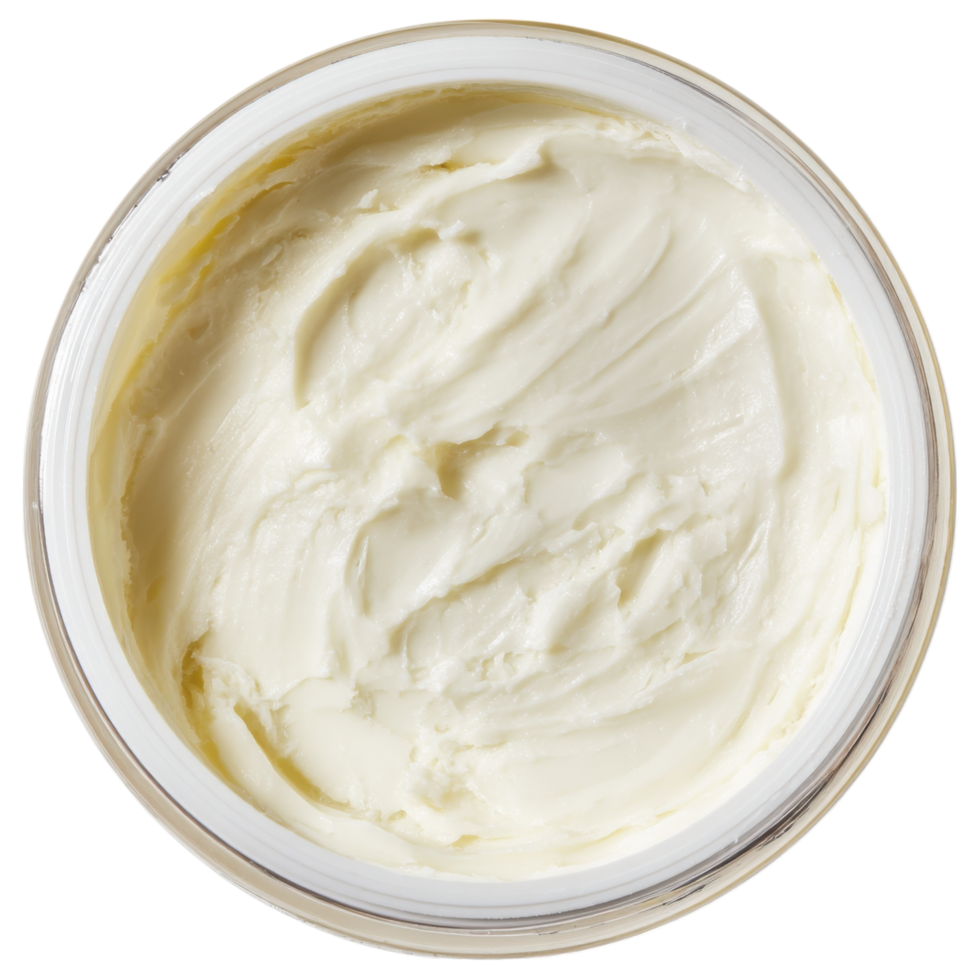 Body cream with smooth texture in clear jar, perfect for skincare routines. isolated on transparency background png