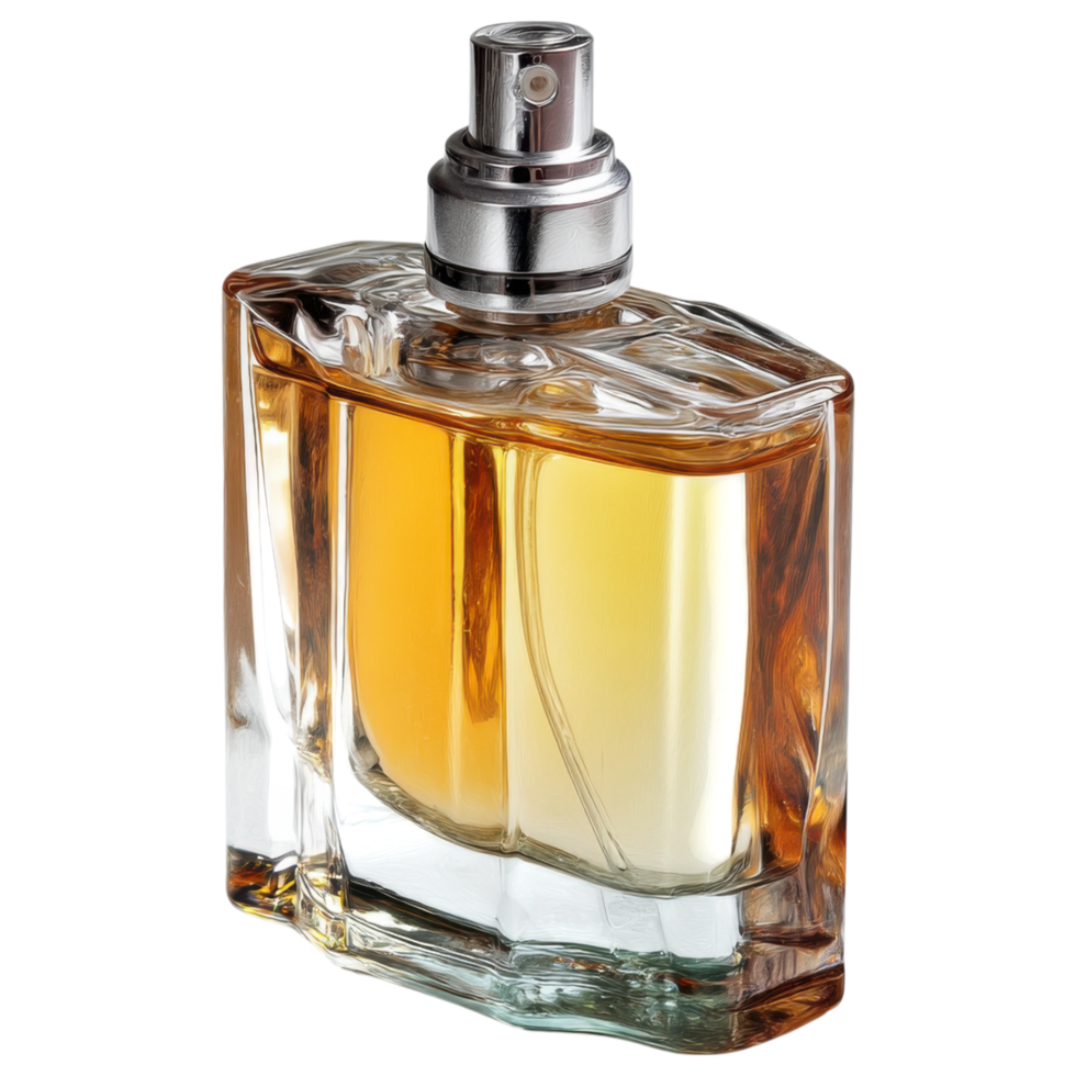 stylish perfume bottle showcasing golden liquid, exuding elegance and luxury. isolated on transparency background png