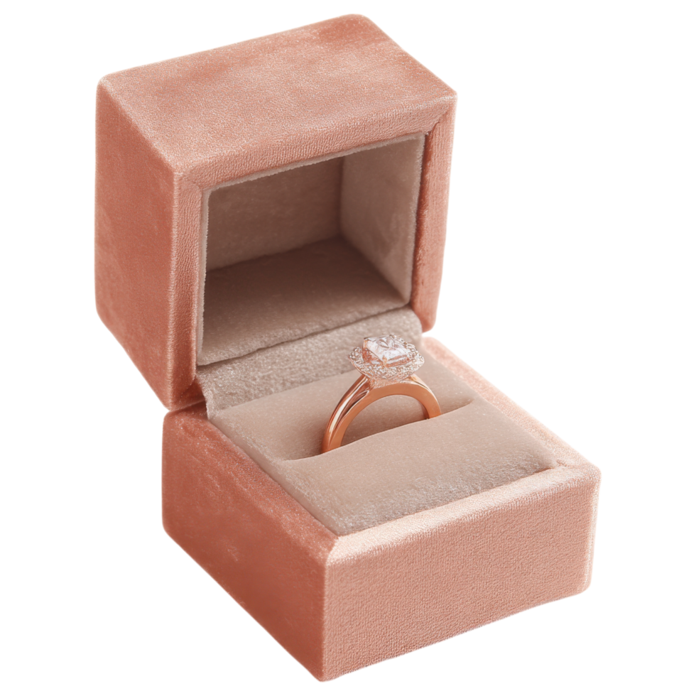 Elegant rose gold ring in plush velvet box, perfect for special moments. isolated on transparency background png