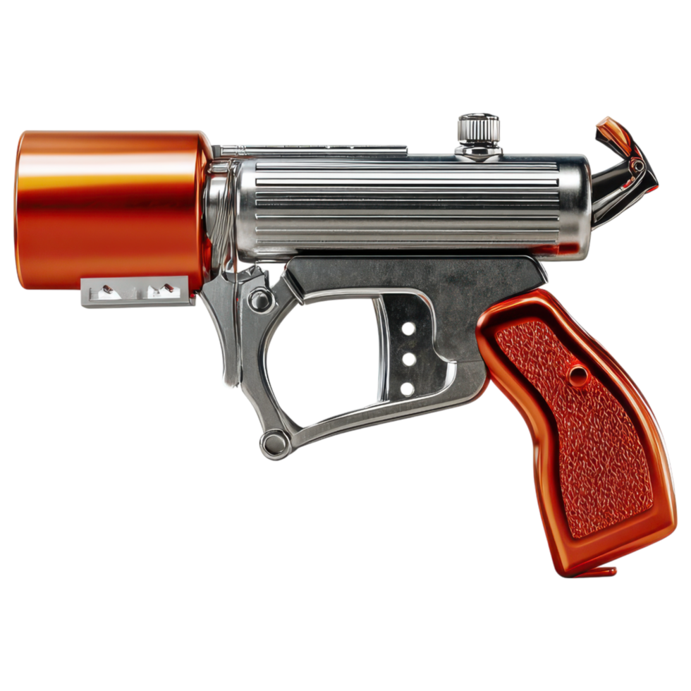 Emergency equipment flare gun with metallic body and orange grip designed for signaling in survival or rescue situations png
