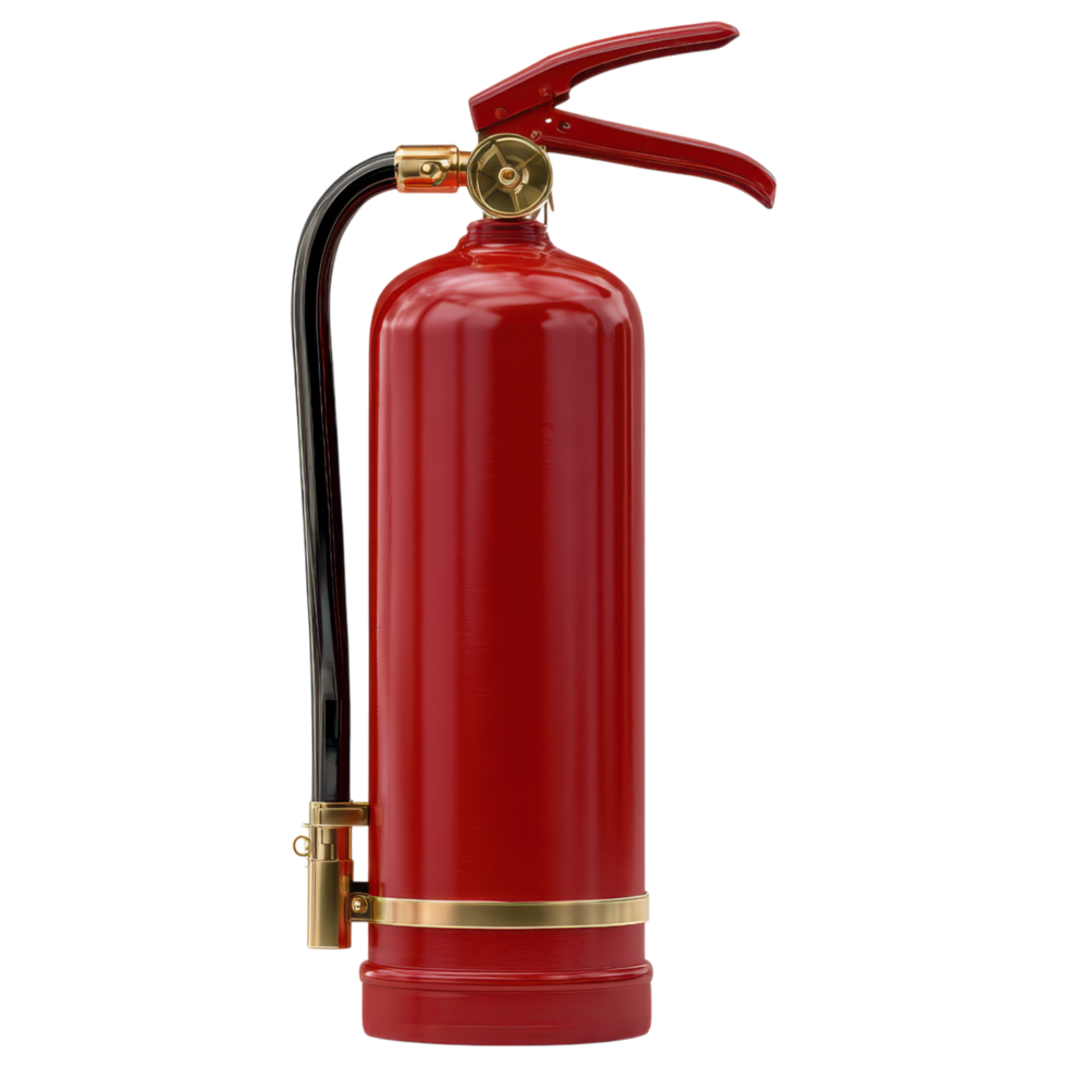Red emergency equipment fire extinguisher isolated on transparency background essential for safety in home office or industrial environments png