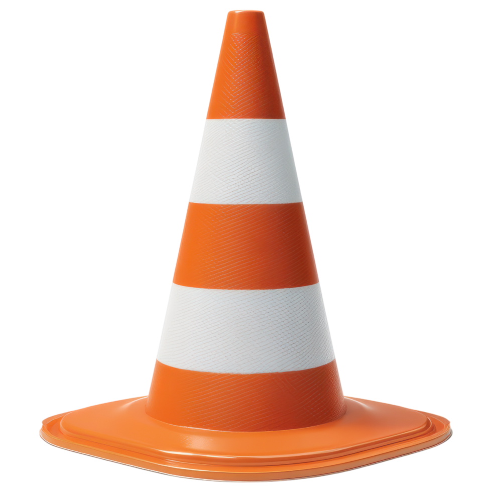 Orange traffic cone with white stripes used as emergency equipment for safety and caution in construction or roadwork areas png