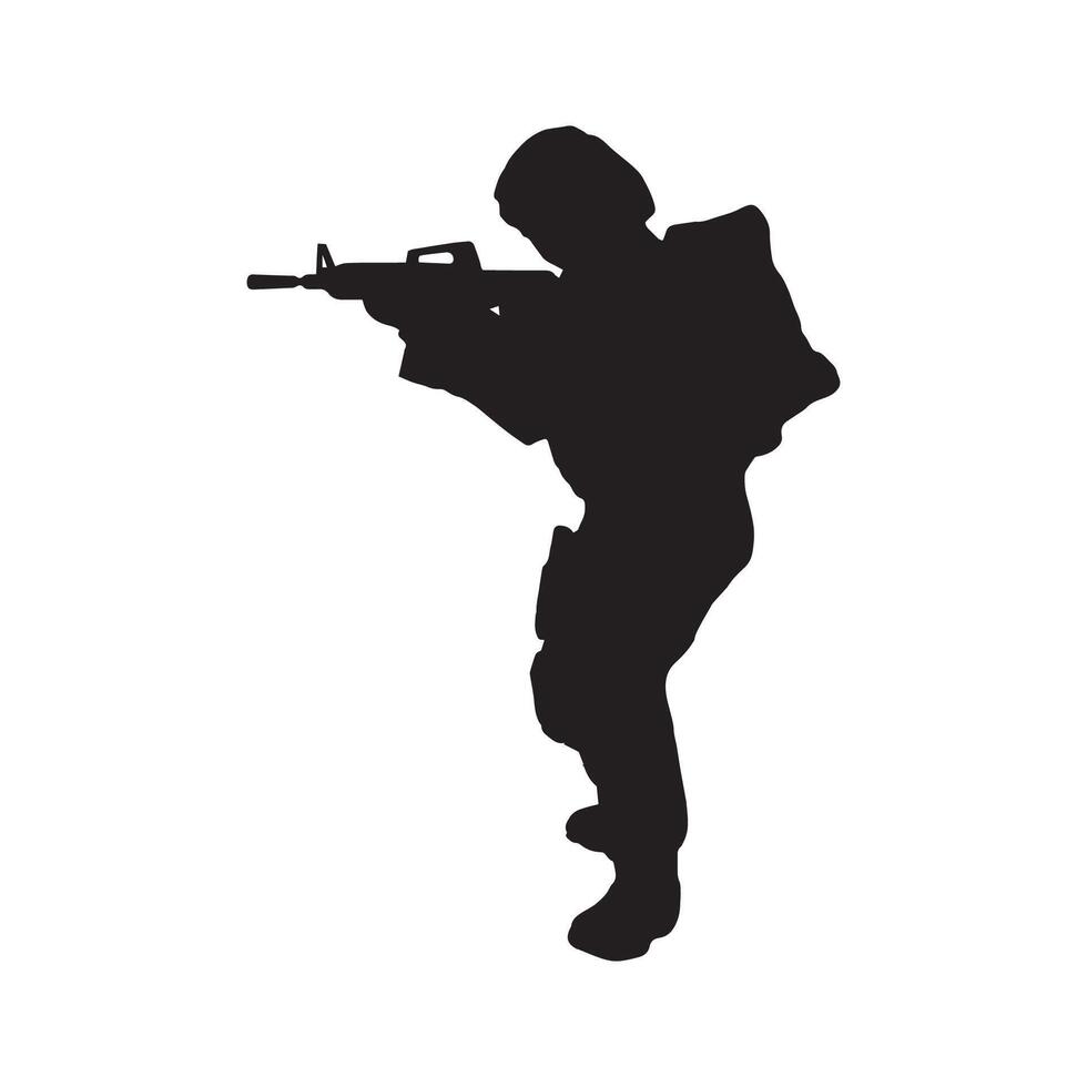 A silhouette of a soldier with a gun vector