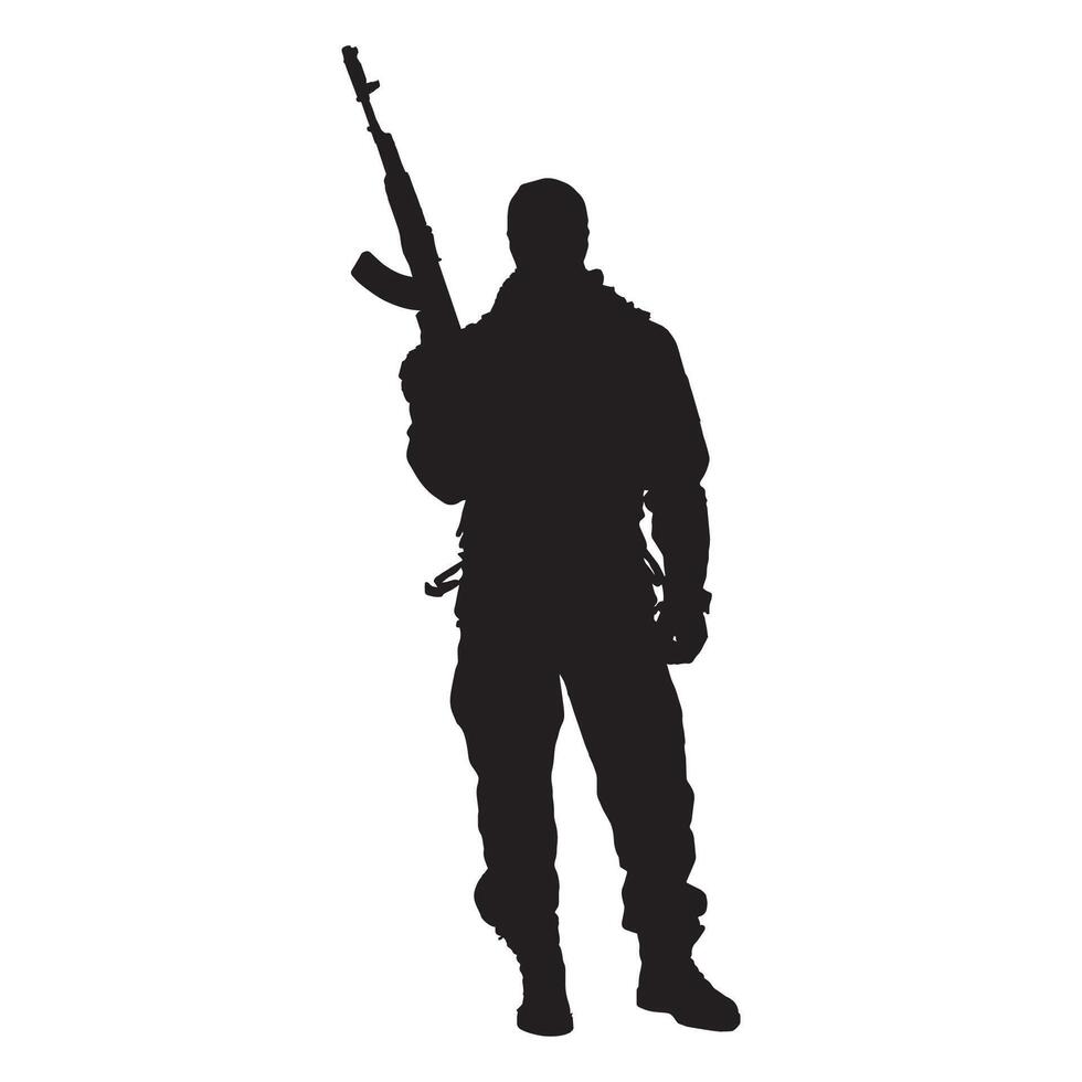 Silhouette of a soldier with a gun vector