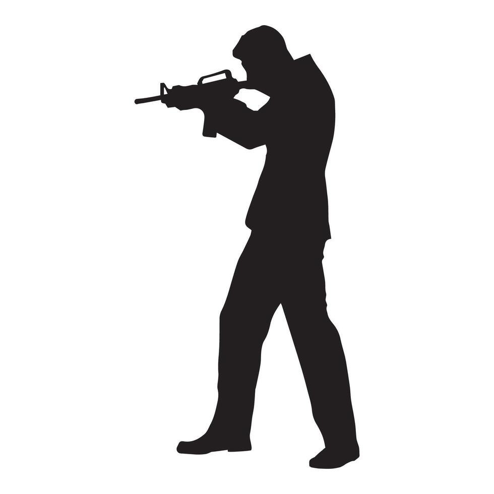Silhouette of man with gun on white background vector