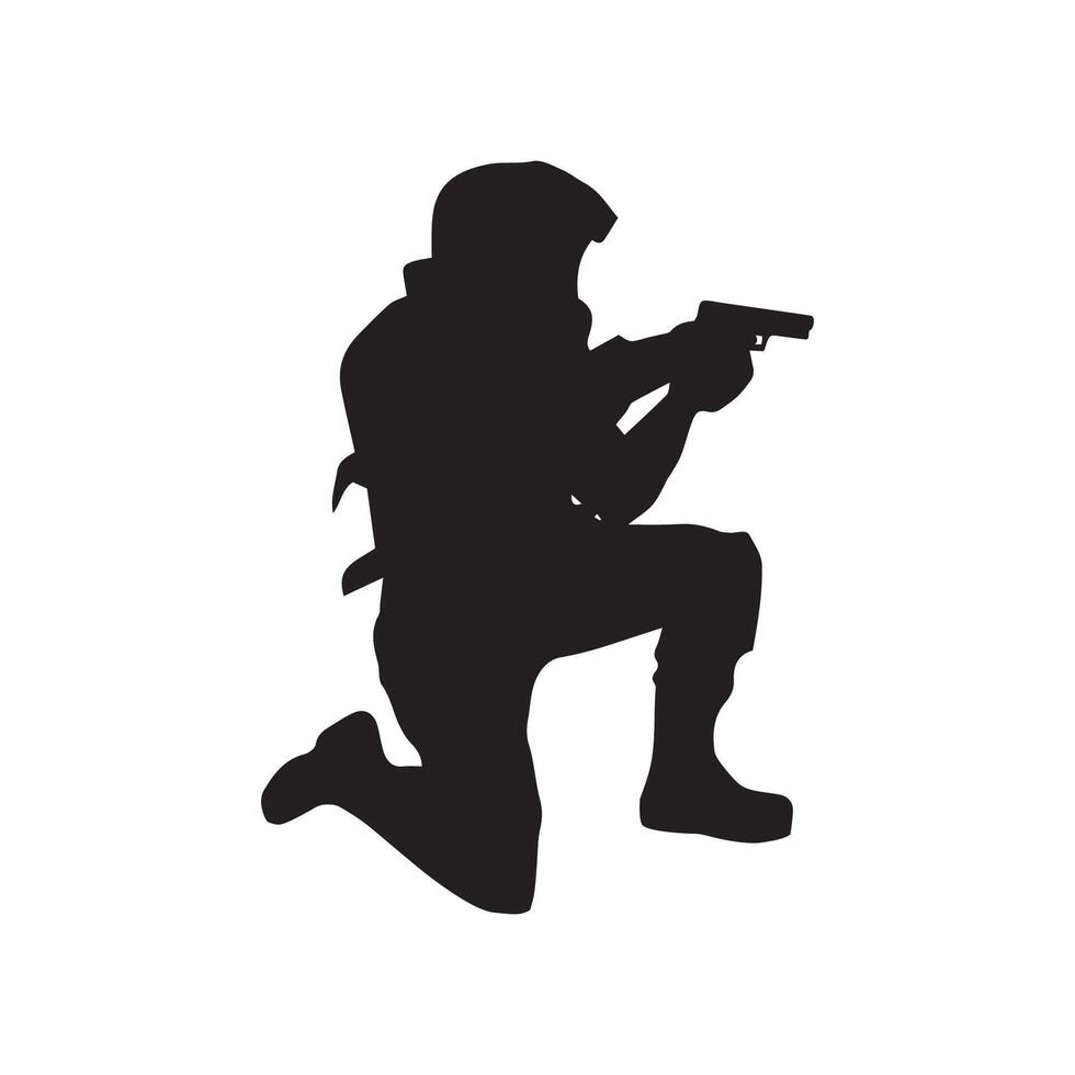 Silhouette of a soldier with a gun on a white background vector