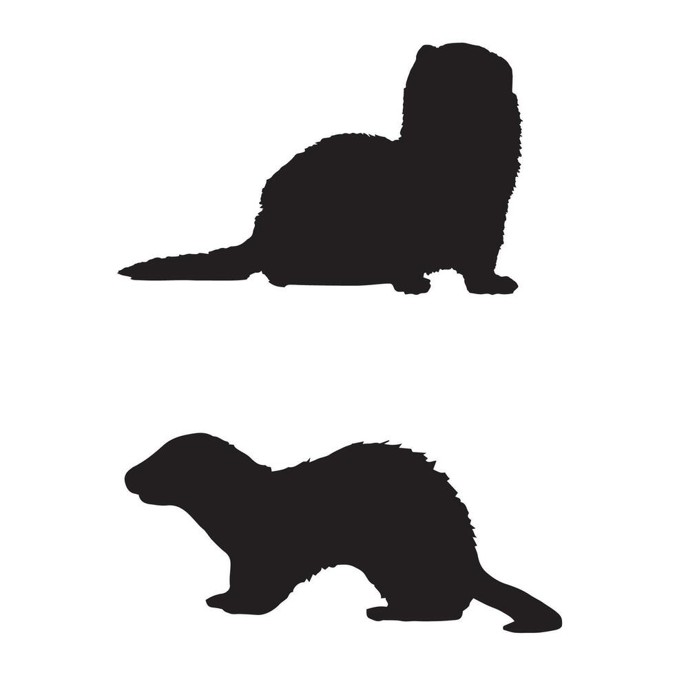 Two black silhouettes of otters on a white background vector