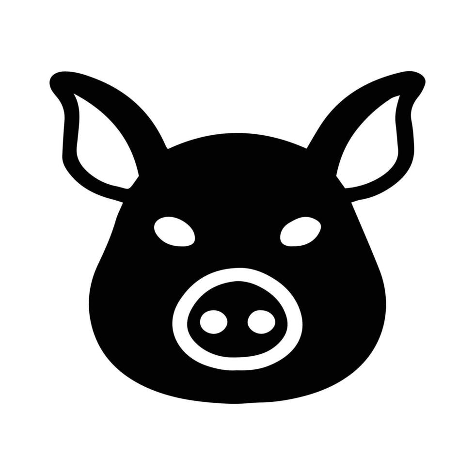 A black and white pig head icon on a white background vector