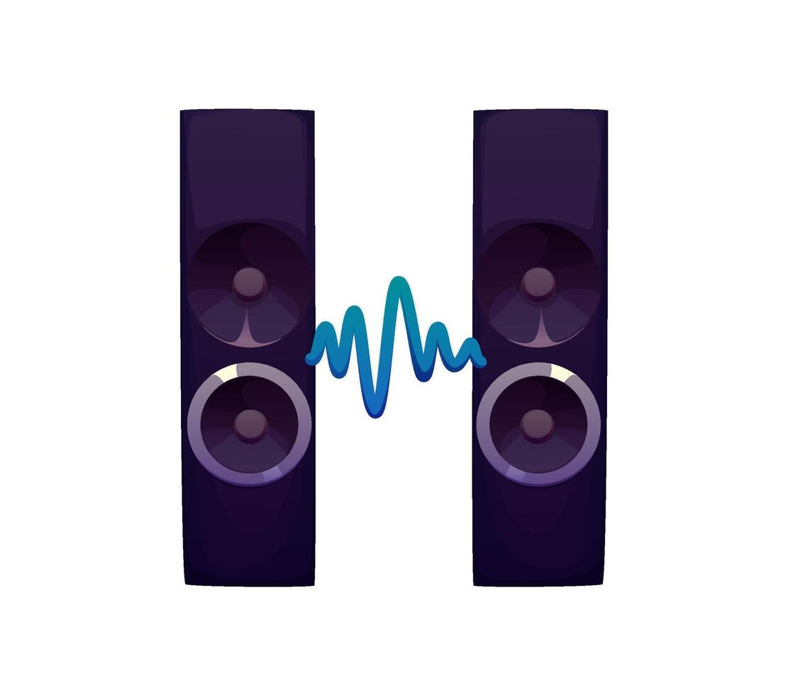 Cartoon musical font letter H as two speakers vector