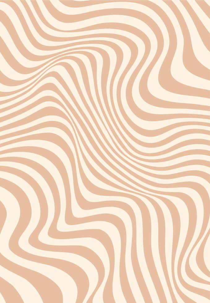 Trippy distorted beige wave groovy pattern vector