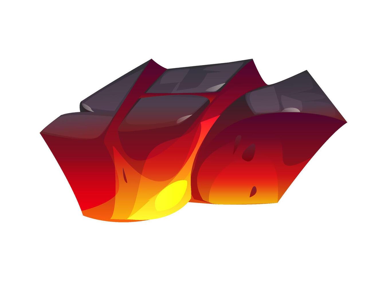 Burn ember charcoal, hot coal piece in fire flame vector