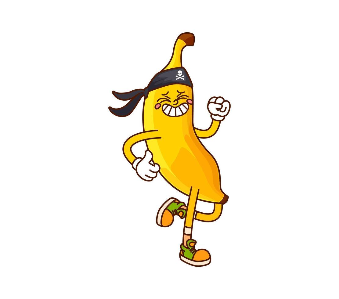 Cartoon groovy banana pirate fruit y2k character vector