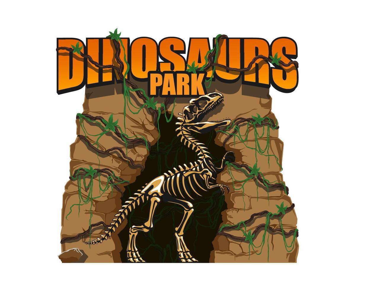 Dino park entrance gate with t rex skeleton vector