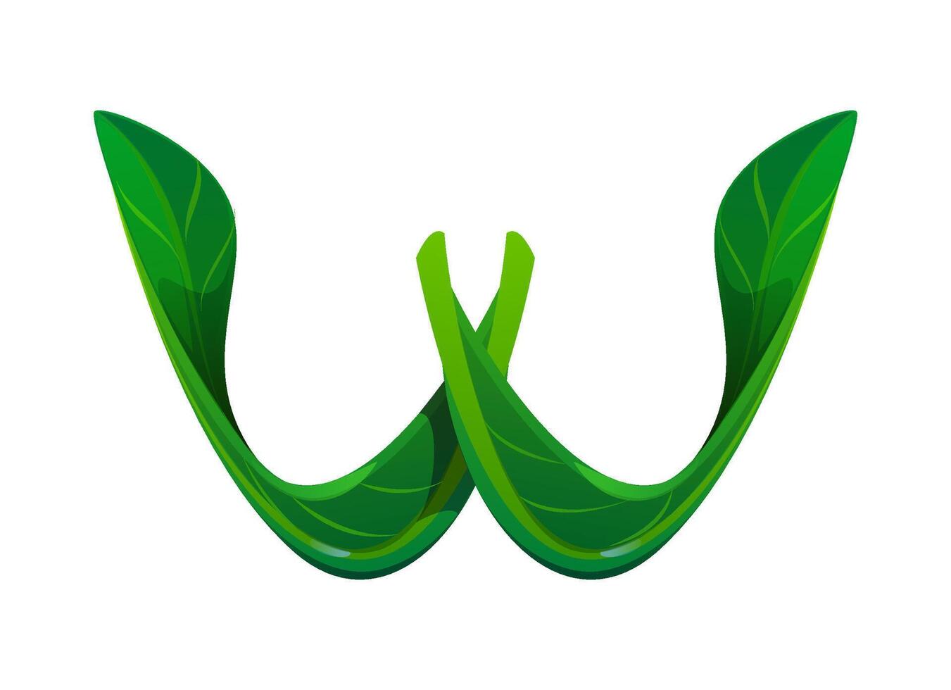 Fresh green leaf font, nature typeset letter W vector