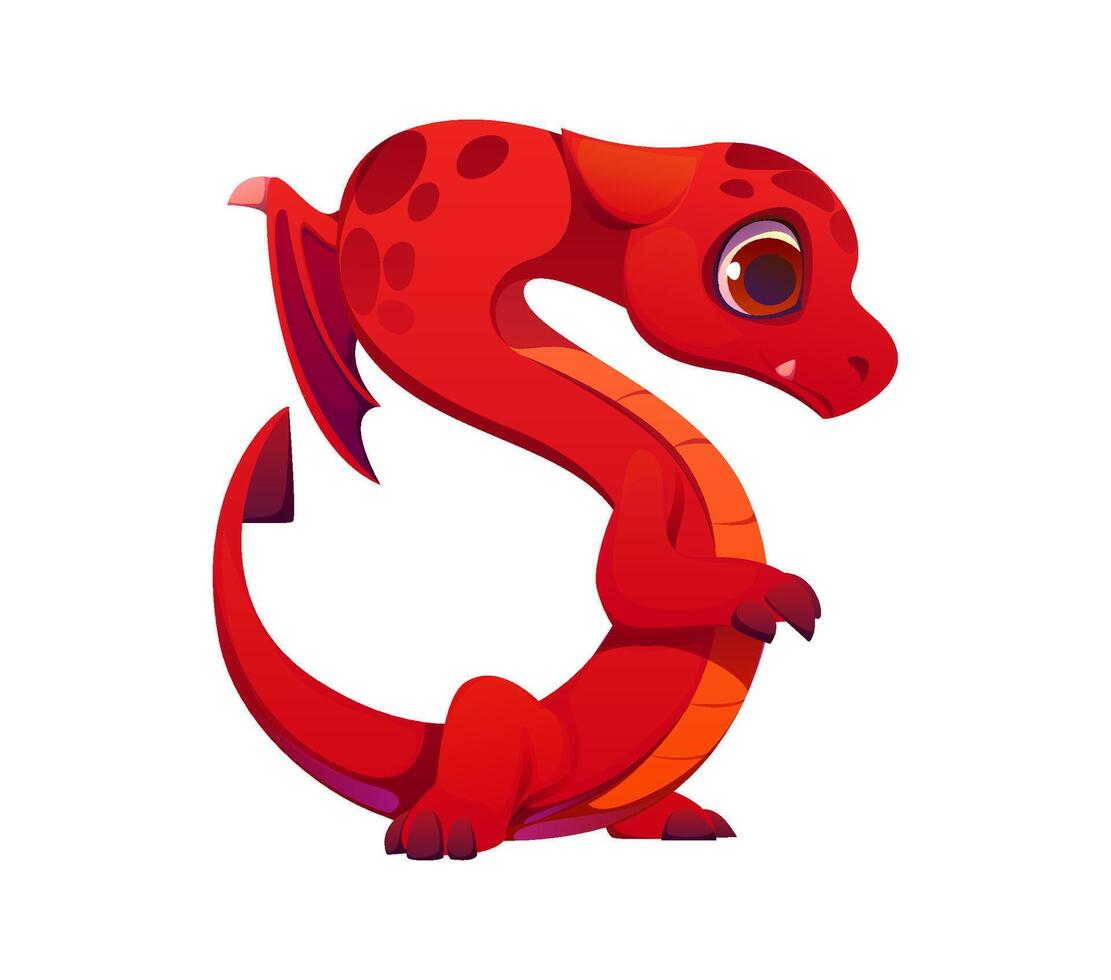 Fantasy red dragon cartoon character font letter S vector