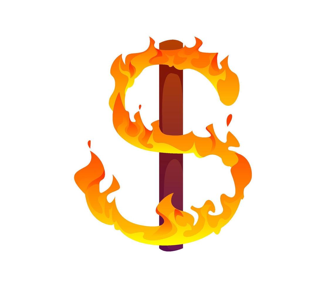 Cartoon circus font, dollar symbol in fire flames vector