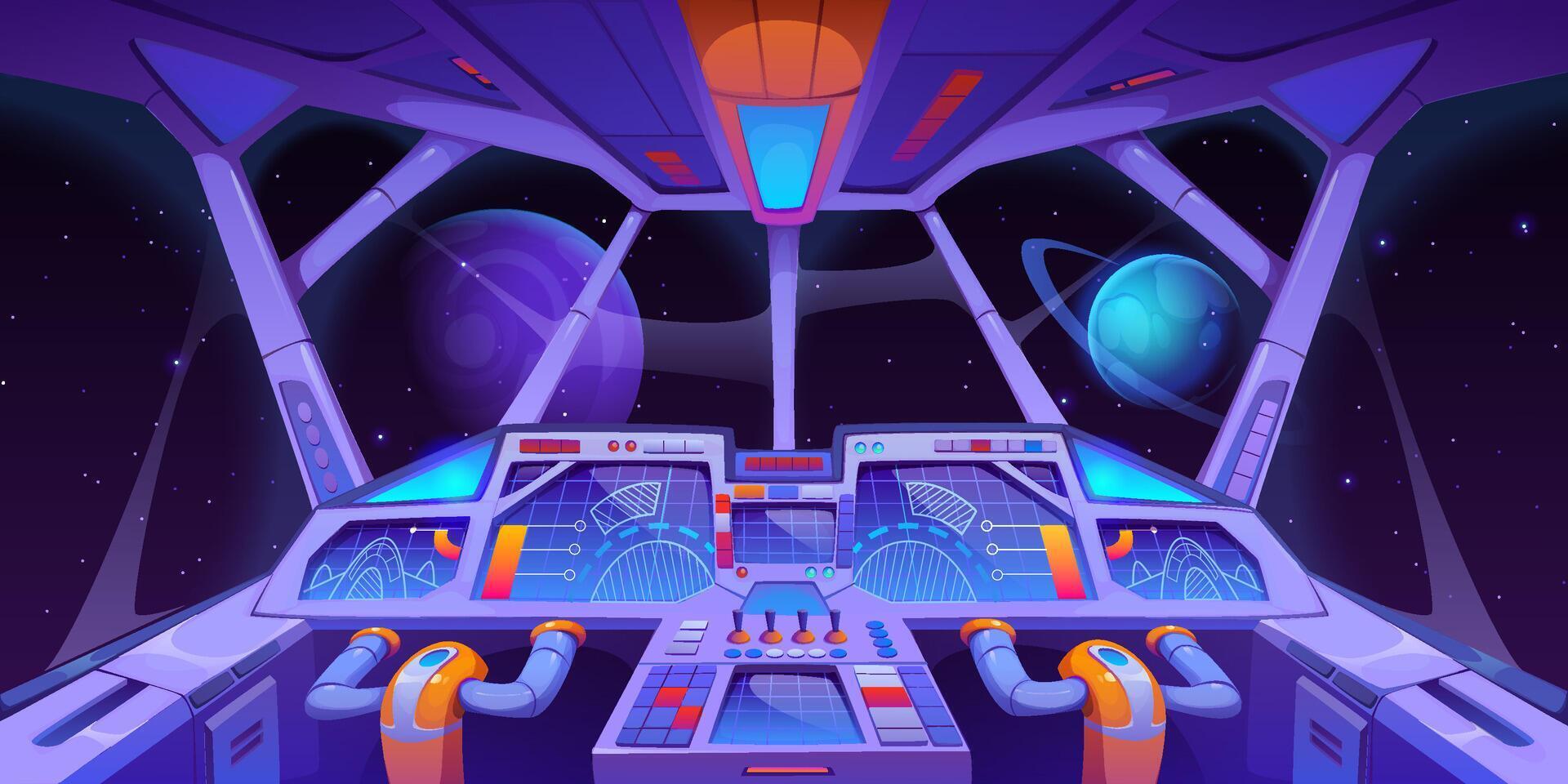 Spacecraft dashboard or spaceship cockpit interior vector