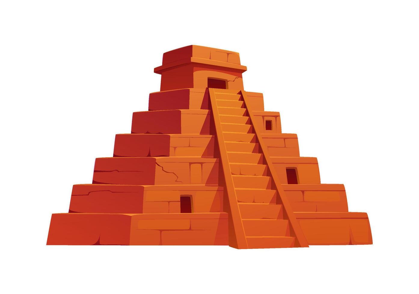 Cartoon ancient Aztec pyramid with brick stairs vector