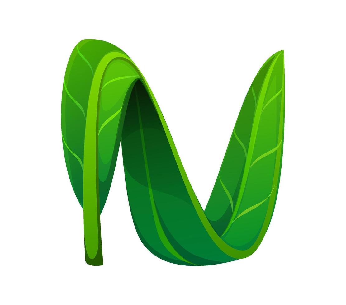Nature green leaf font, spring typeset letter N vector