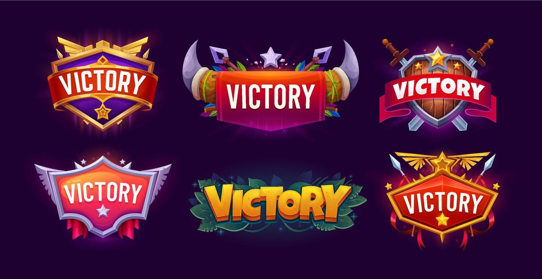 Game victory award badge icons, UI asset vector