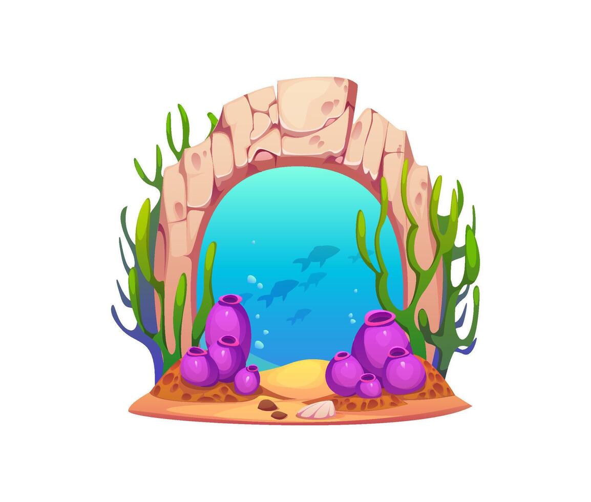 Game magic portal, underwater sea gate or door vector
