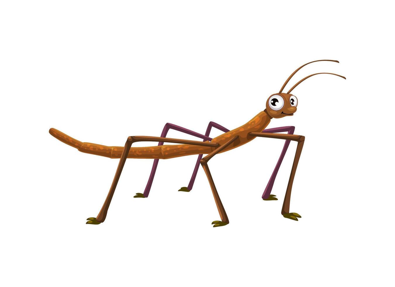 Cartoon funny stick insect character or bug mascot vector