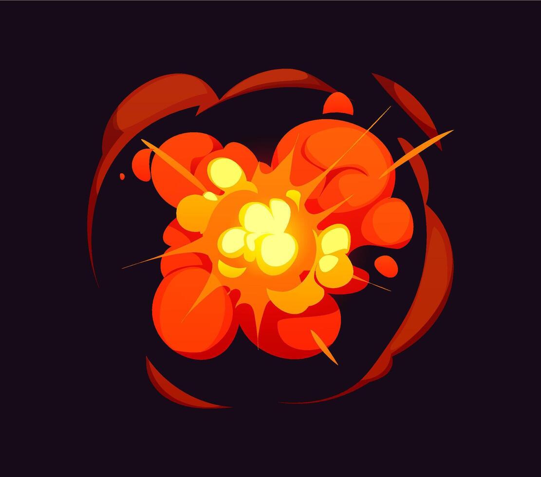 Cartoon bomb explosion blast effect fire and smoke vector