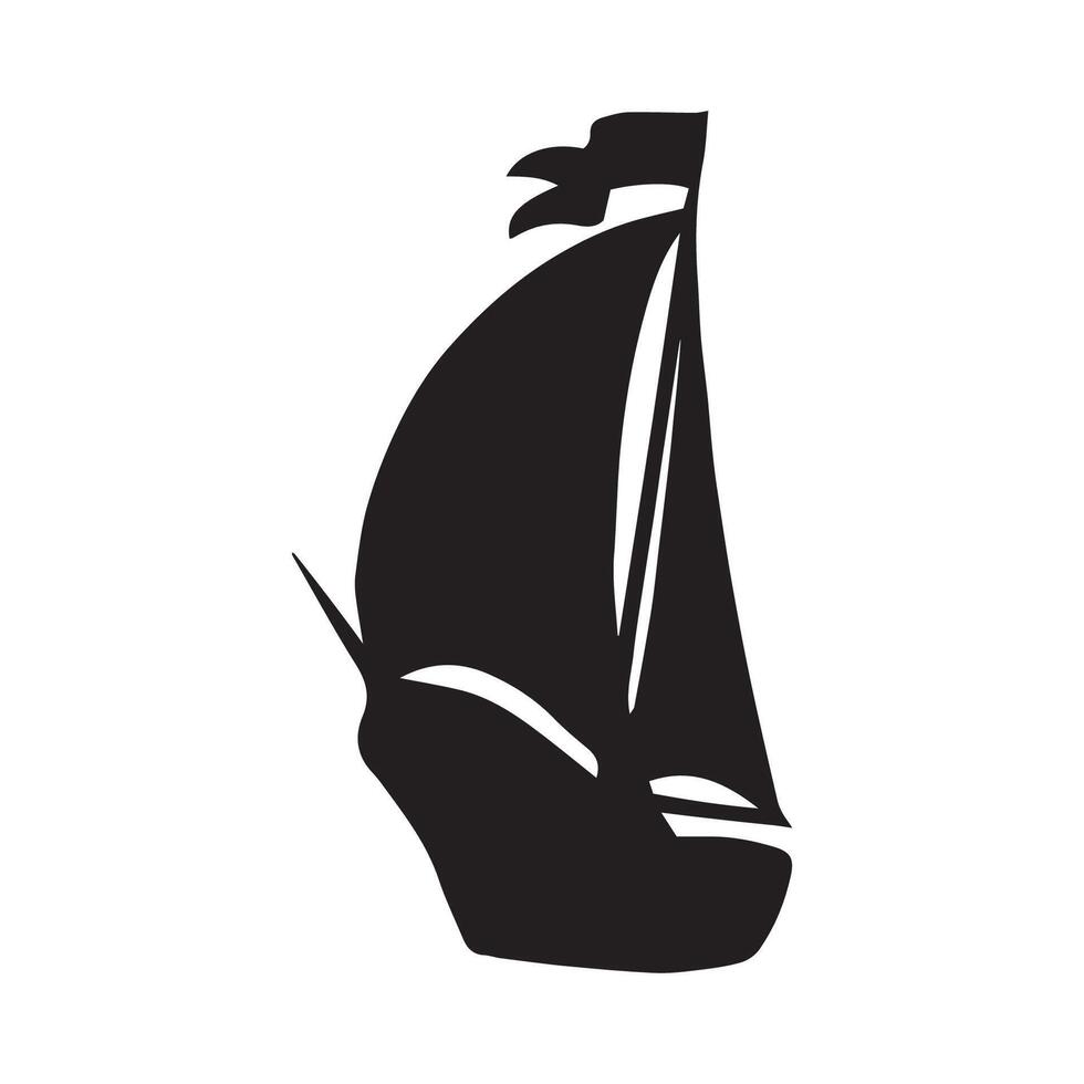 A black and white illustration of a sailing ship vector